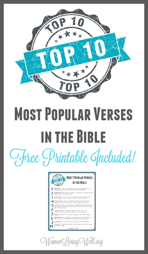 Take a moment and reflect on the most popular verses in the Bible; and download my free printable page with all of the verses on it, for quick reference. #WomenLivingWell #Bibleverses #Bible