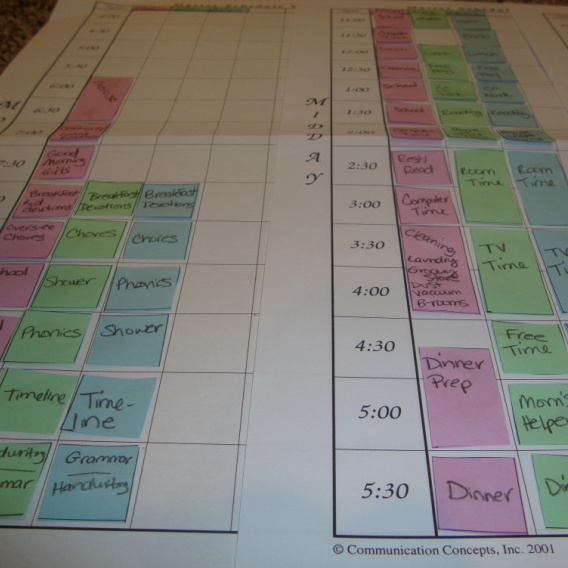 My 2011 Schedules for Cleaning, Meals and School