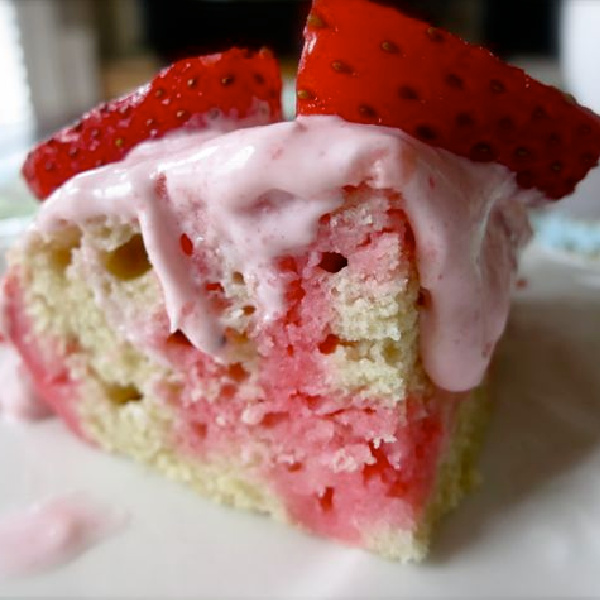 Strawberry Jell-O Poke Hole Cake {Allergy Friendly}
