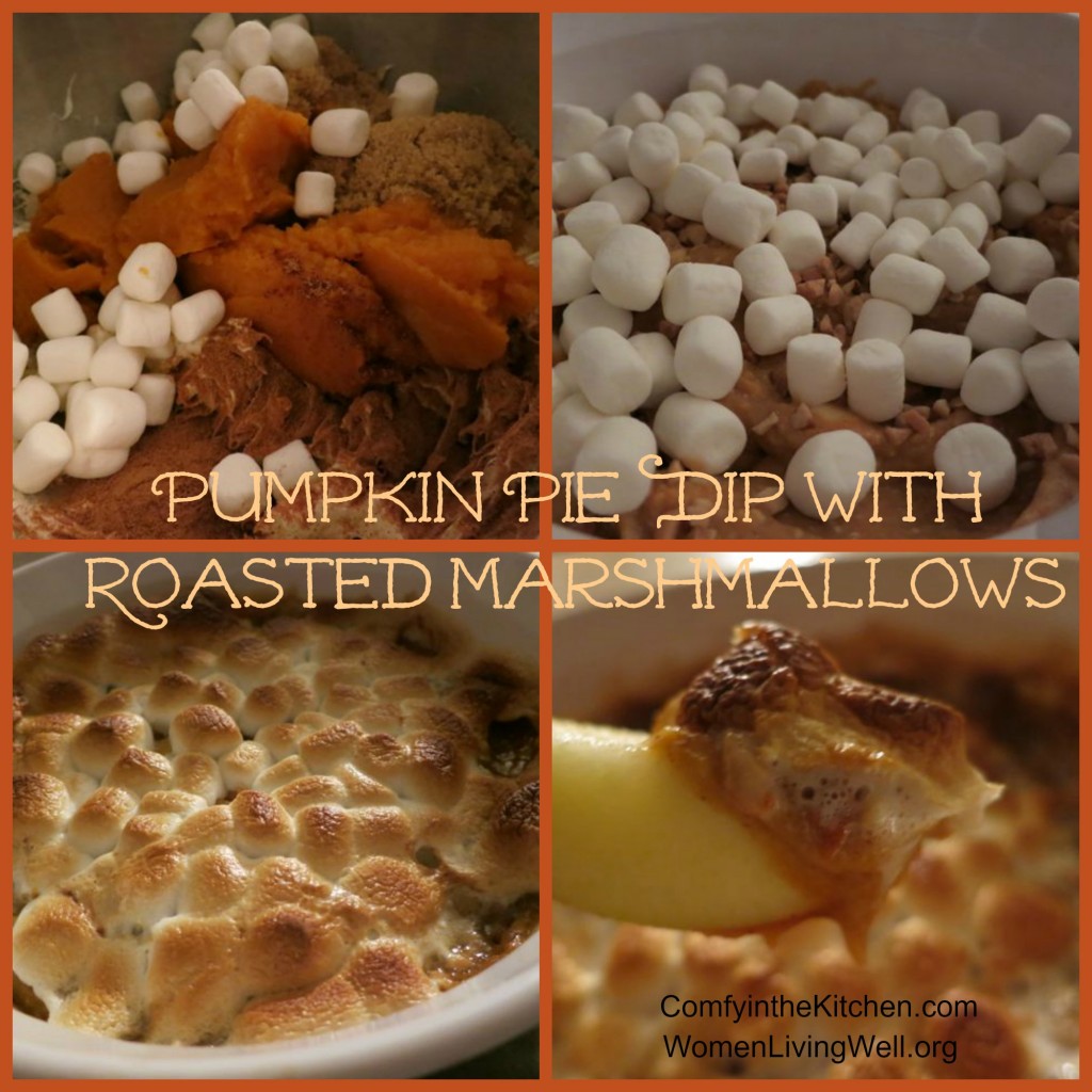 This Pumpkin Pie Dip is utterly delicious, easy to make, and the perfect fall comfort food. Topped with roasted marshmallow topping, it is a fast favorite! #womenlivingwell #fall #Thanksgiving #pumpkin